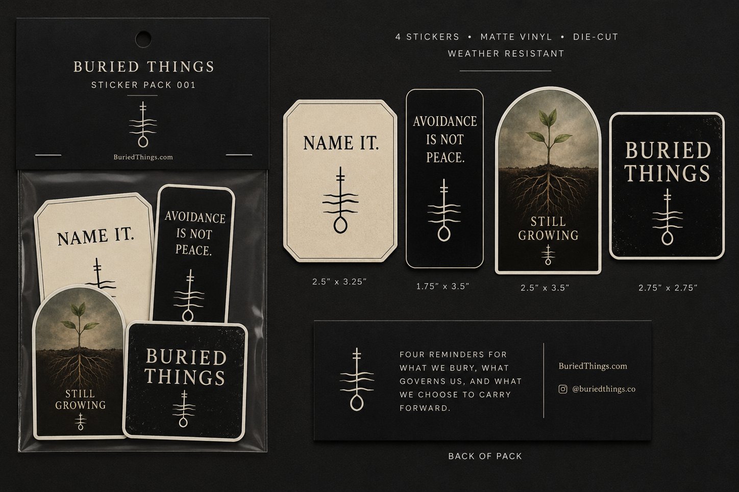 Buried Things stickers — mockup